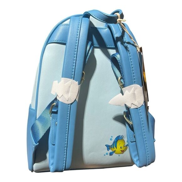 LOUNGEFLY Disney Little Mermaid Stained Glass Backpack Ursula Flounder Ariel - Picture 5 of 9